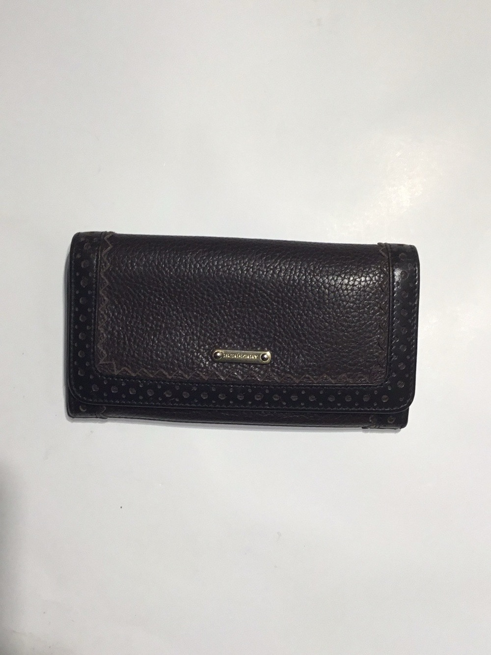 Burberry Dark Brown Leather Fold Wallet with Metal Logo